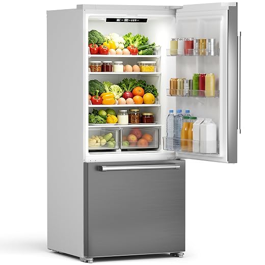 Electactic 18 Cu. Ft. French Refrigerator, 2-Door French Door Refrigerator with Built-in Ice Maker, Digital Temperature Control with Bottom Mount Freezer Drawer for Kitchen Commercial-Grey