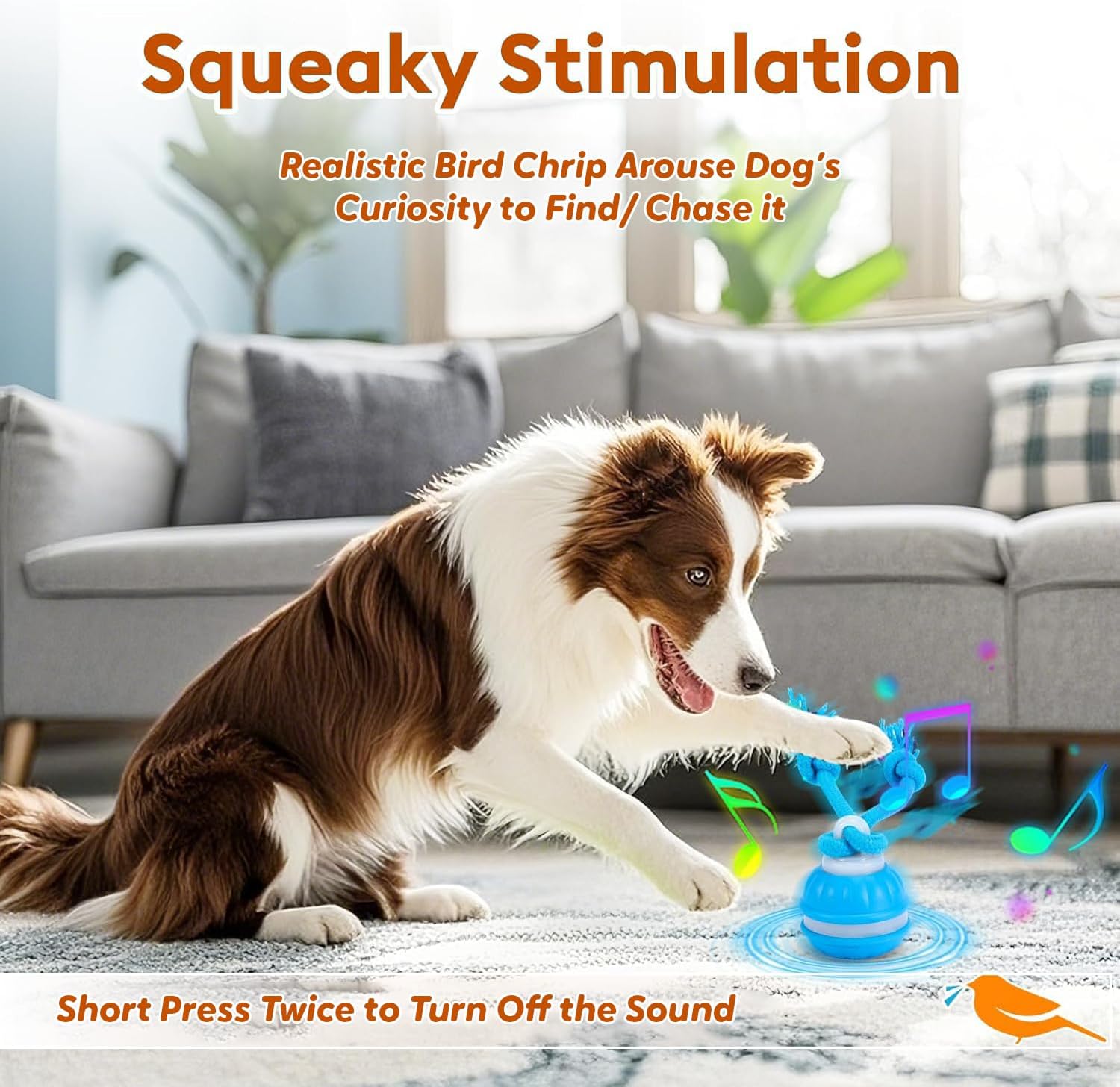 Interactive Smart Ball Dog Toy with Rope, Blue