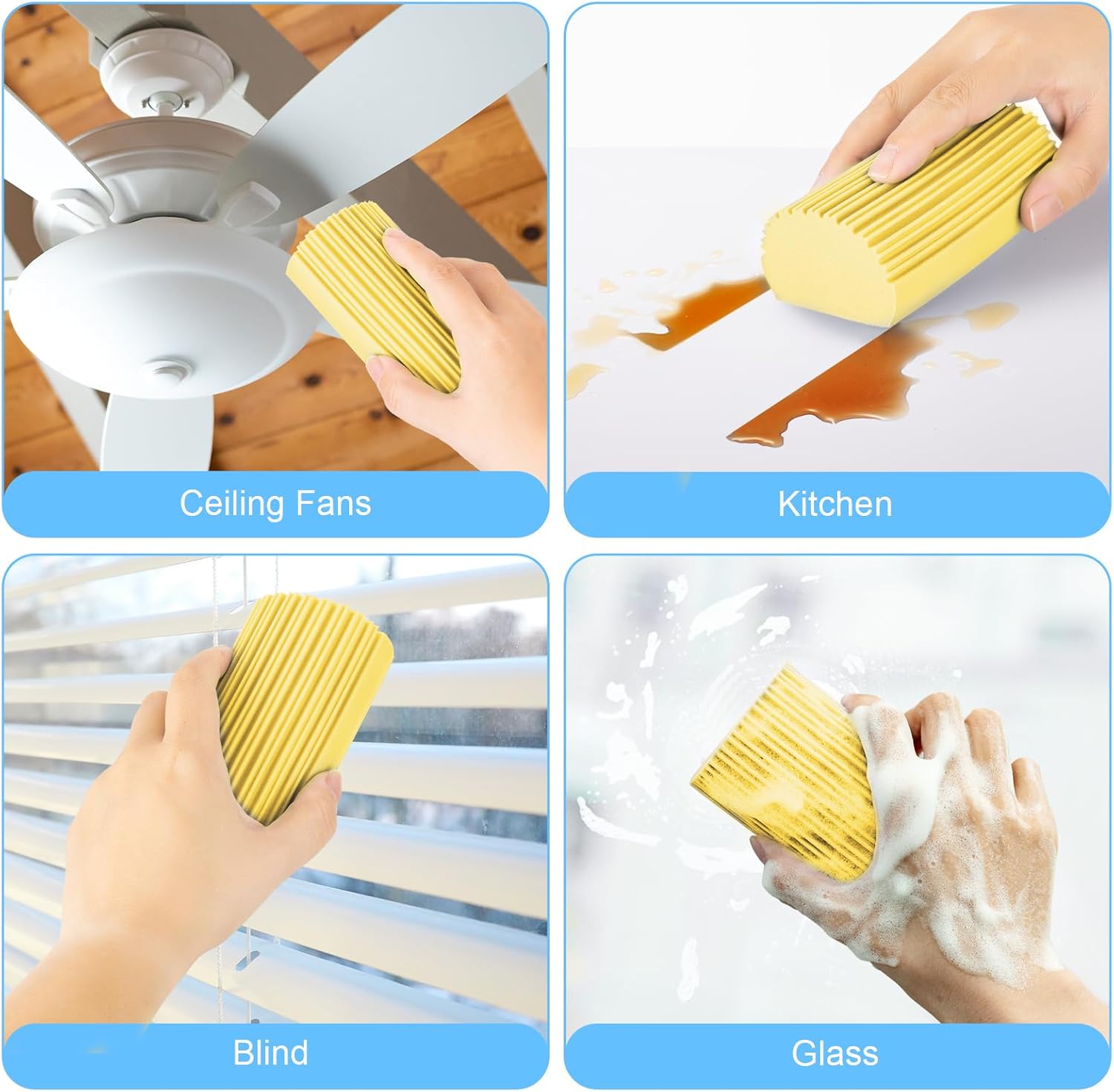 4 Pack Damp Clean Duster Sponge, Magic Sponge Eraser for Household Cleaning, Reusable Dusters Cleaning Supplies for Housekeeping, Dish, Blinds, Glass, Baseboards,Window Track Grooves and Faucets - Image 3