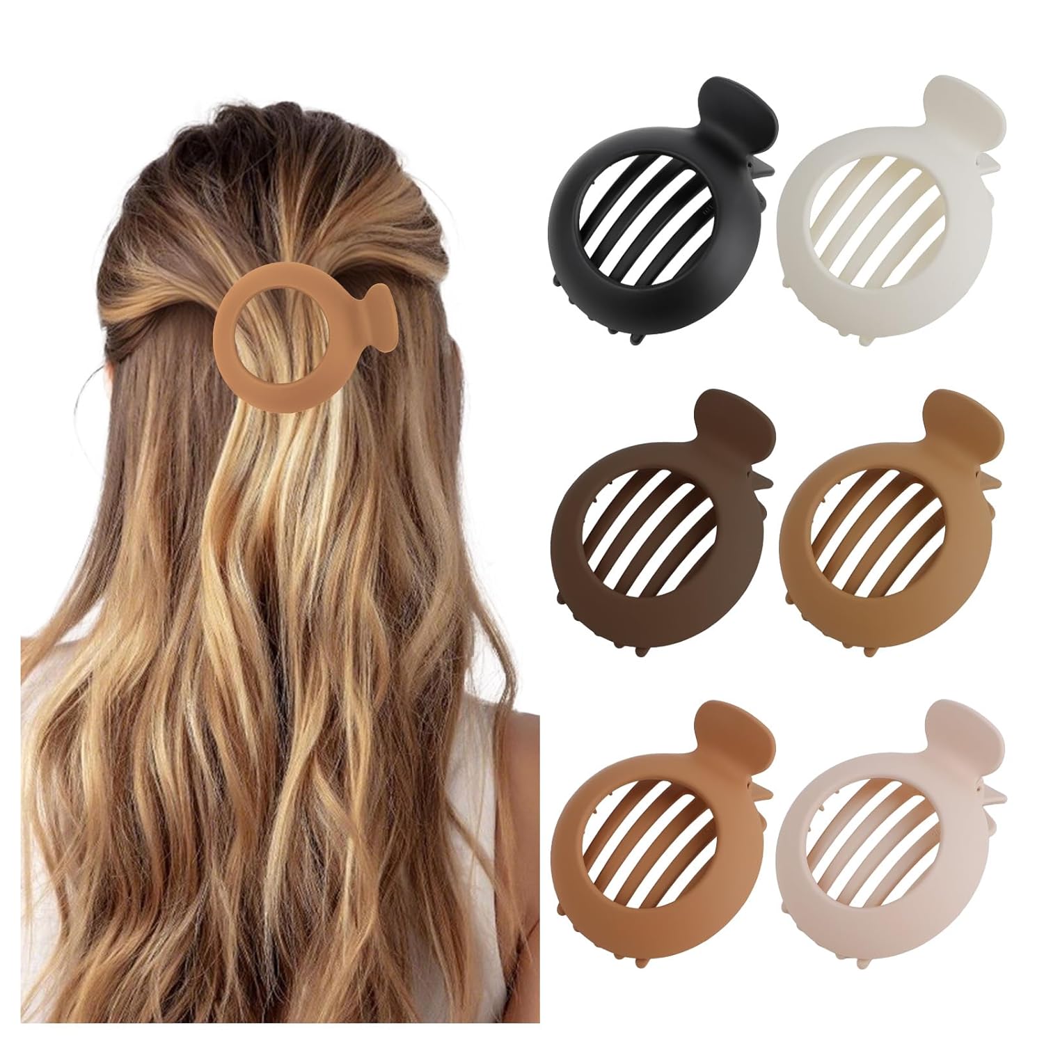 6Pcs Flat Hair Clips for Women Circle French Claw Alligator Concord Flat Hair Clips Fashion Accessories for Women Girls