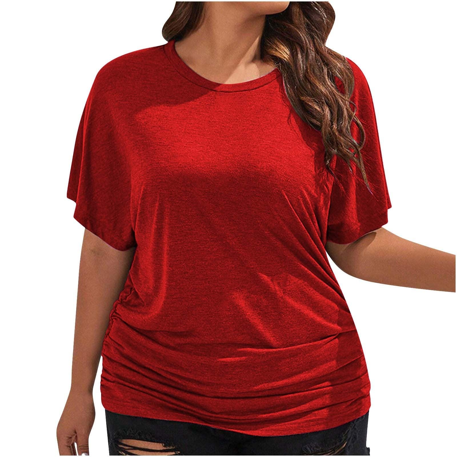 Women's Scoop Neck Half Sleeve Batwing Dolman Top Plus Size Batwing Half Sleeve Shirts Loose Blouse Solid Color Tops(Za Red,XXL) — image 1