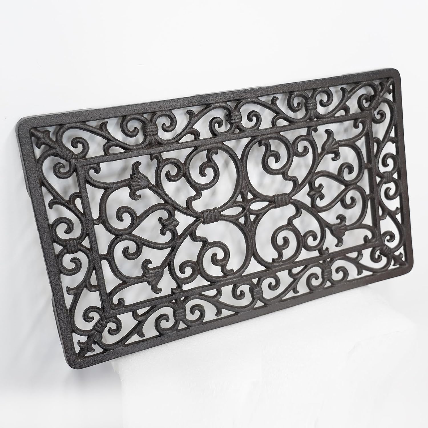 CT Copper Tailor Heavy Duty Cast Iron Floor Doormat,Rectangle Outdoor Mat,Non-Slip Front Door Mat,Entrance Mat,Shoe Scraper,22.83”x 13.38”,Rustic Scroll Works Pattern Design,Brown