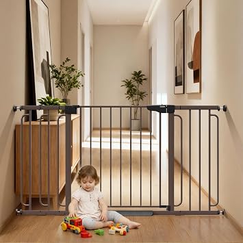Cumbor Adjustable Baby & Pet Gate Set, 29.243" & 36.6-59" Gates with Dual-Lock, Auto-Close, One-Hand Operation for Stairs, Hallways & Doorways