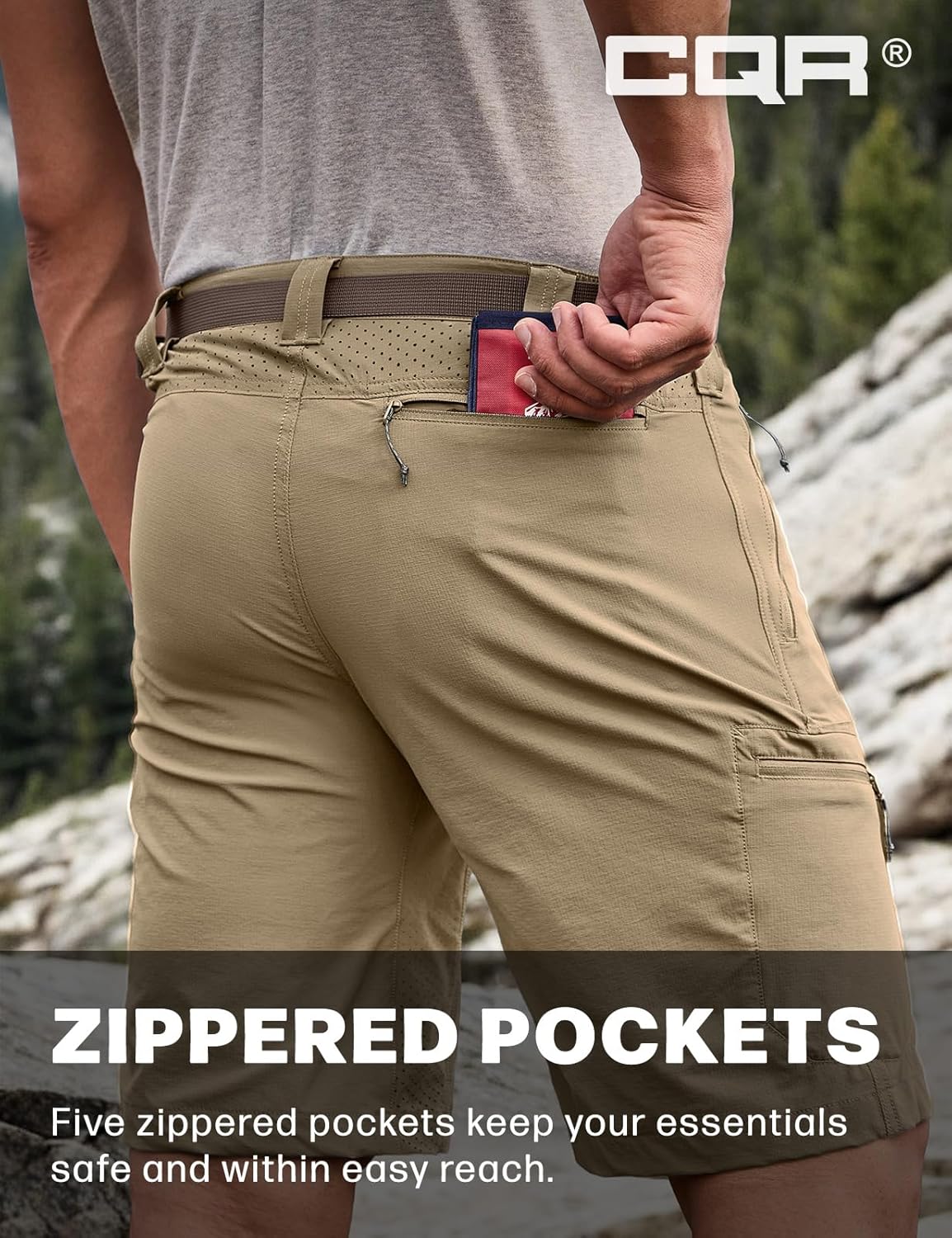 CQR Men's Quick Dry Stretch Hiking Cargo Shorts, Lightweight Water Resistant Tactical Casual, Golf & Outdoor with Pockets - Image 7