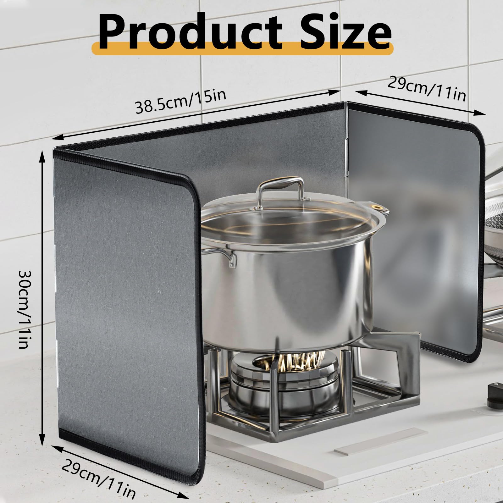 Roucerlin 3 Sided Splatter Guard for Frying Pan, Foldable Oil Splash Guard, Non-Stick Kitchen Stove Top Grease Splatter Shield Screen Barrier for Wall Gas Range Cooking Camp (15.1