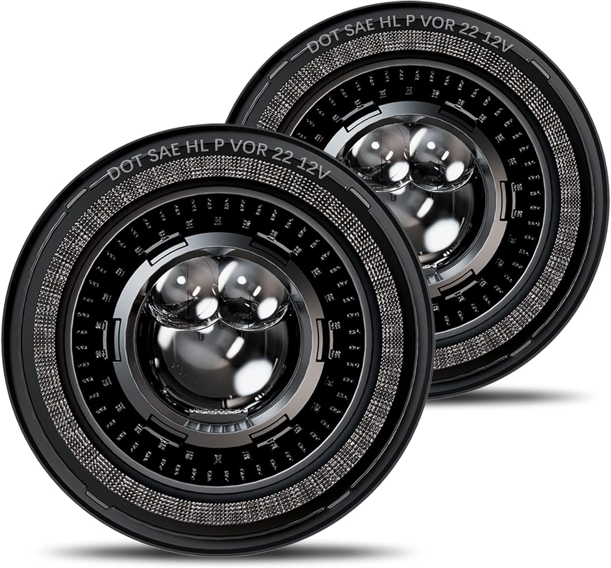 HWSTAR New 1000% Bright Anti-glare 7 Inch Led Headlights Round Compatible with Jeep Wrangler JK JKU TJ LJ Chevy Ford GMC etc w/Starry DRL Start-up Gradient Halo Turn Signal H6024 DOT Hi/Lo Sealed Beam