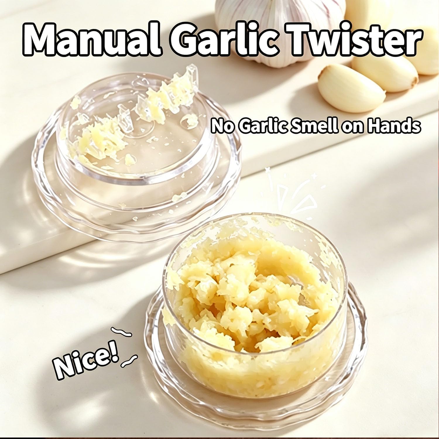 2PCS Clear Manual Garlic Twister and Ginger Mincer Tool, Transparent Manual Garlic Twist, Compact Garlic Mincer Tool for Garlics, Ginger, Onion, Nuts, Herbs, Impact Resistant Kitchen Gadget