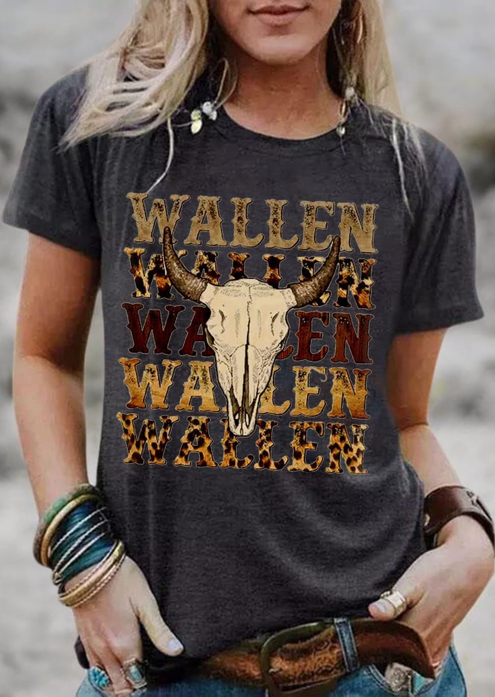 Retro Steer Skull Western T-Shirts Women Leopard Vintage Graphic Tees Country Concert Shirt Cowboy Short Sleeve Tops - Image 6