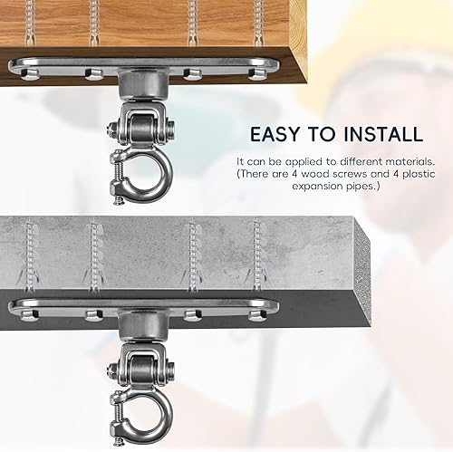 Miniatura 5 de Colgador de columpio de acero inoxidable resistente con rodamientos lisos de 180  + 360 , capacidad de 1500 libras, hamaca de yoga, bolsa de arena,