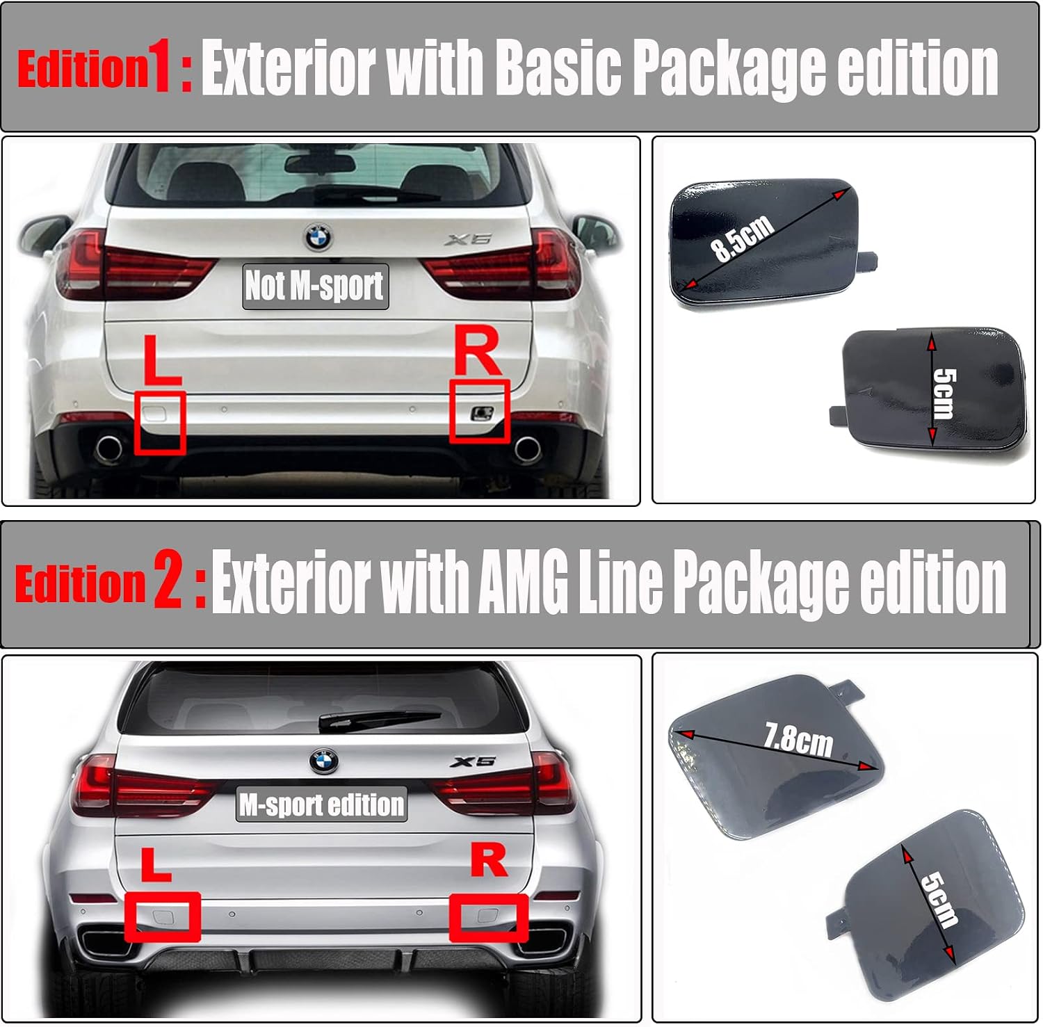 Rear Tow Cover for 14-18 BMW X5 Series F15 M Aerodynamics 25d 28i 30d 35i 40d 40e 50i xDrive SAV 2014 2015 2016 2017 2018 Bumper Towing Hook Eye Cap 51128062757 51128062758 (Right-White)