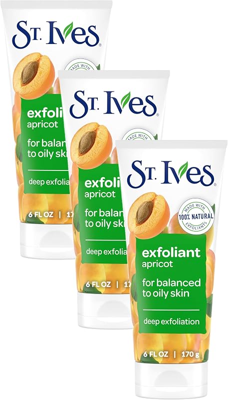 St. Ives Face Scrub Exfoliates | Apricot | For Smooth Glowing Skin | Dermatologist Tested | 6 oz Pack of 3