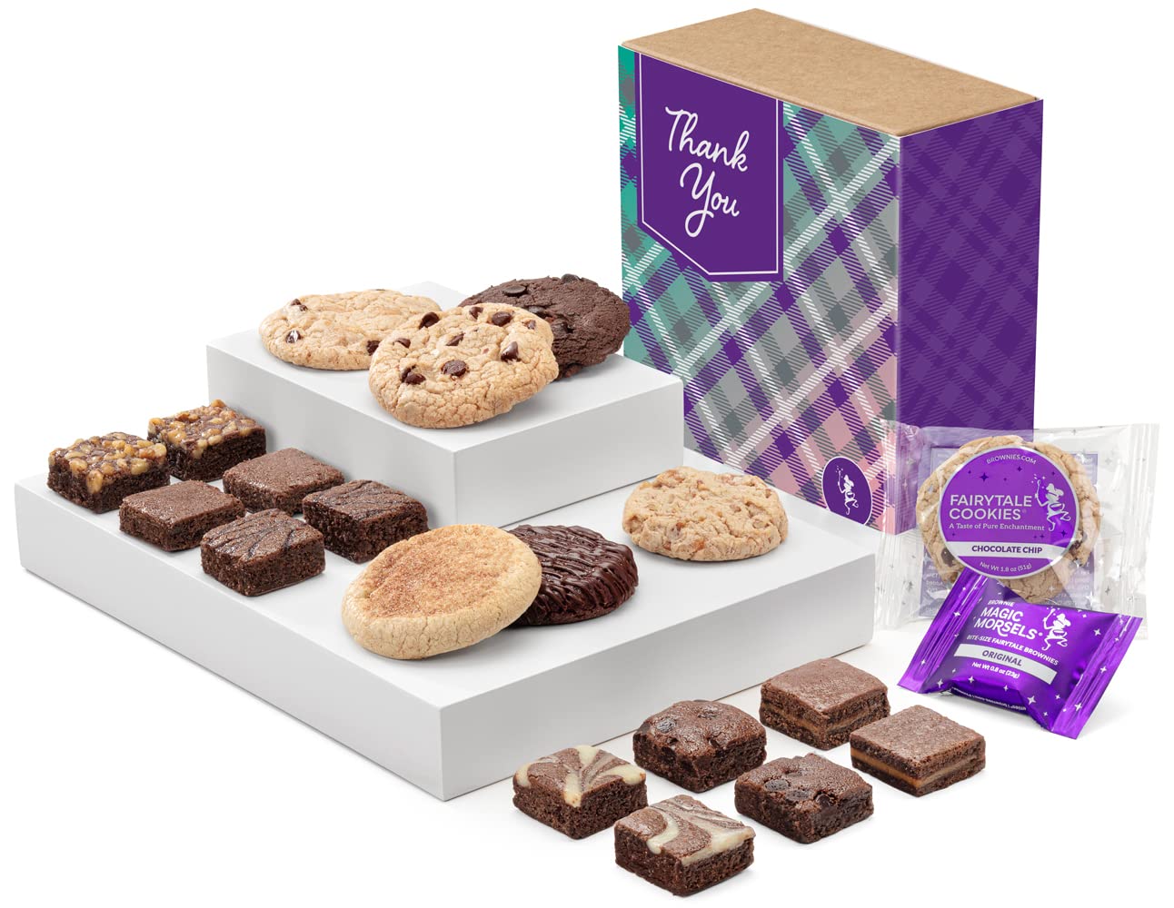 Fairytale Brownies Thank You Treasure Cookie & Magic Morsel Combo Individually Wrapped Gourmet Chocolate Food Gift Basket - 1.5 Inch x 1.5 Inch Bite-Size Brownies and 3.25 Inch Cookies - 10 Pieces - Item HY340