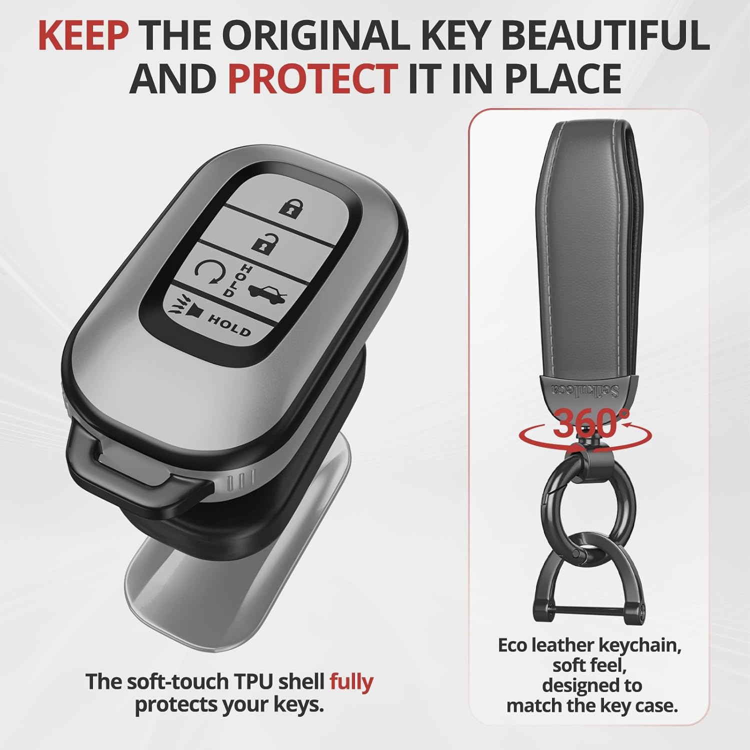for Honda Key Fob Cover Accessories- Matte TPU Key Fob Cover with Leather Keychain for 2022-2026 Civic Accord HR-V Pilot CR-V, Sport SI EX EX-L (Matte Gray, Model 1)