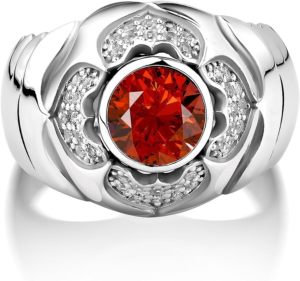 BySilverStone Jewelry Red ruby mens filigree ring with pangolin