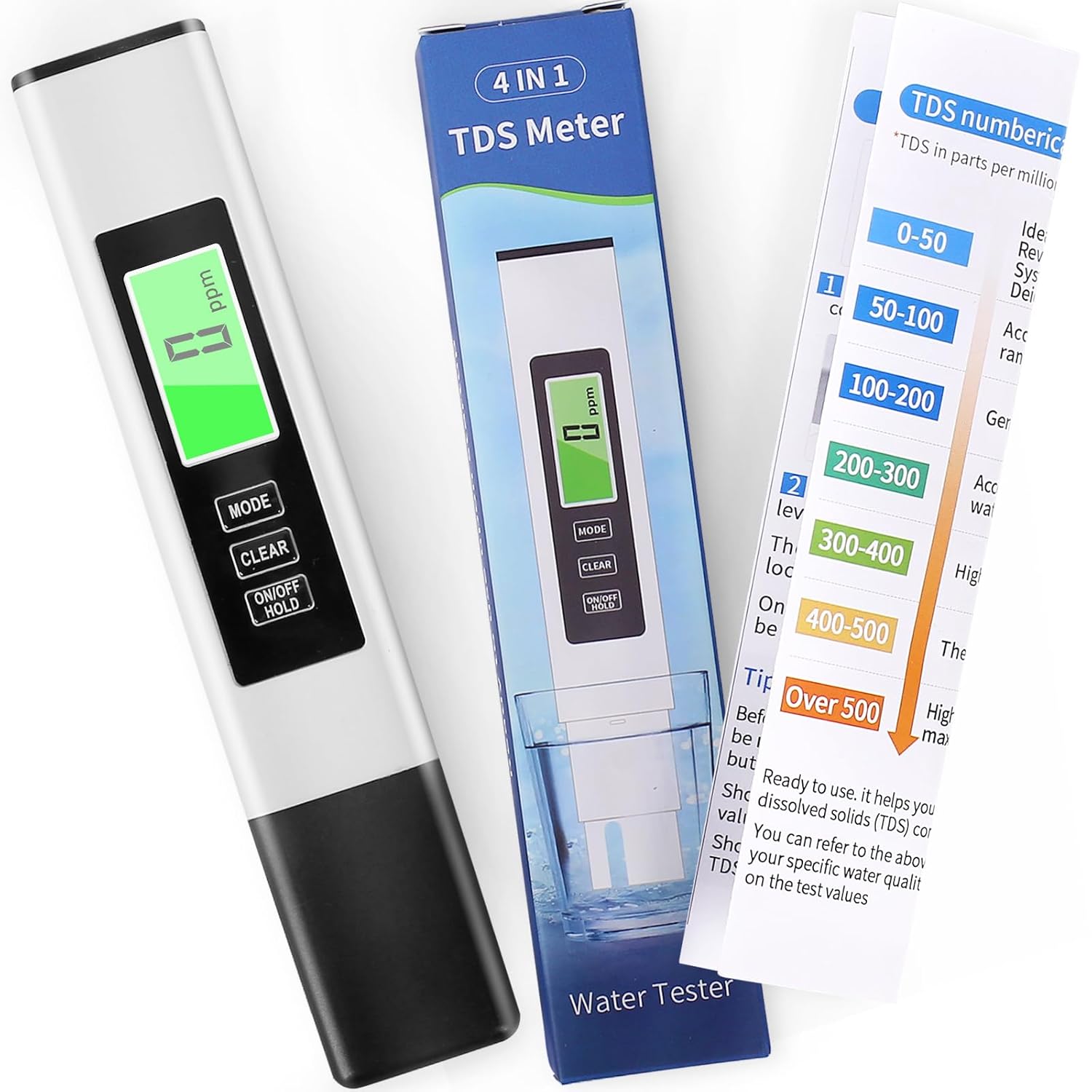 2025 New 4 in 1 TDS Meter, TDS Meter Digital Water Tester, Accurate and Reliable, Water Tester,TDS EC and Temperature (° C/° F) Meter, 0-9990ppm,Used for Drinking Water and RO/DI Systems - Amazon product rated Grade A