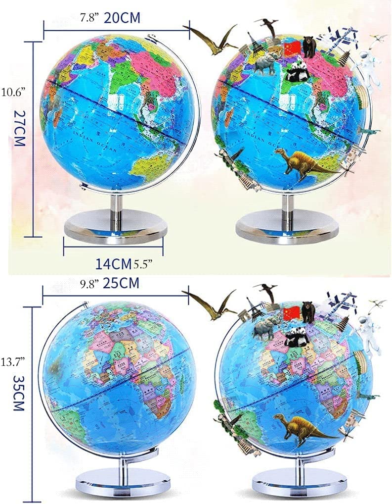 Tischglobus mit Metallsockel, pädagogischer geografischer Globus für Kinder und Erwachsene, 9,8 Zoll, Blauer Ozean-Weltglobus (Durchmesser 9,8 Zoll)