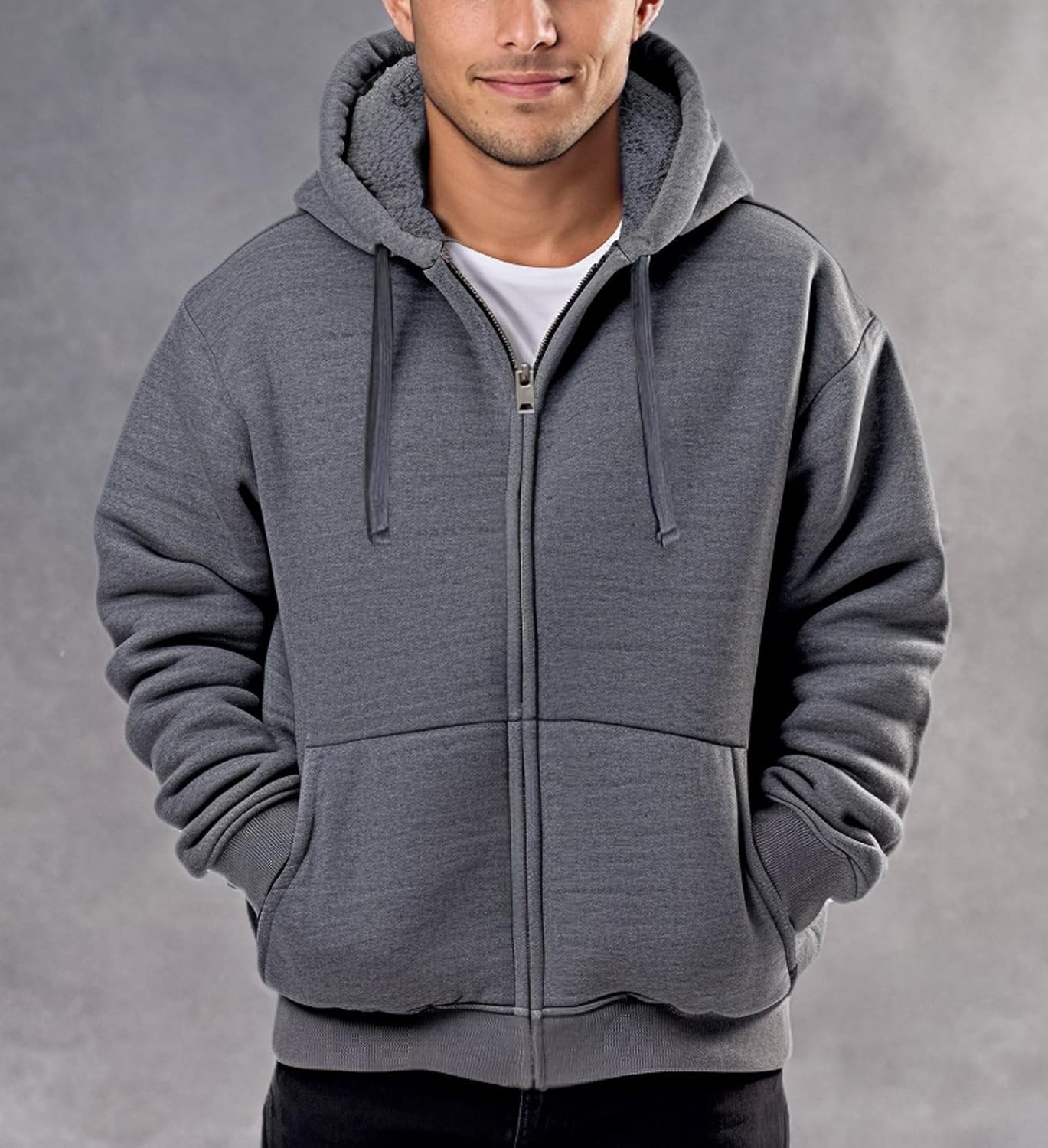 Sherpa Lined Hoodies for Men Heavyweight Full Zip Up Sweatshirt Thick Fleece Jackets Winter Warm Coats - Image 8