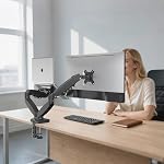 SHOPPINGALL Moniteur à double bras et support pour ordinateur portable 13 à 32 Écran de pouce et ordinateur portable jusqu'à 17", 2-in-1 Bras de ressort à gaz, entièrement réglable VESA Montage avec pince de bureau - SA-GC42+LH04-BLACK
