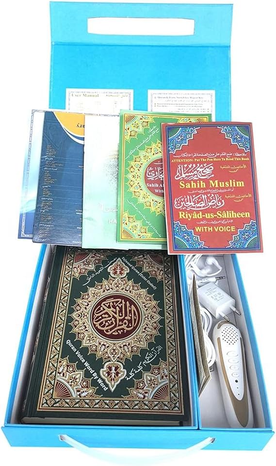 Quran Reading Pen, AIPEBANI Large Size Quran Book Electronic Reader Pen Word-by-Word Digital Rechargeable Holy Quran Recorder 25 Languages and Reciters 6 Books, Ramadan Gift for Kids Adults Blue
