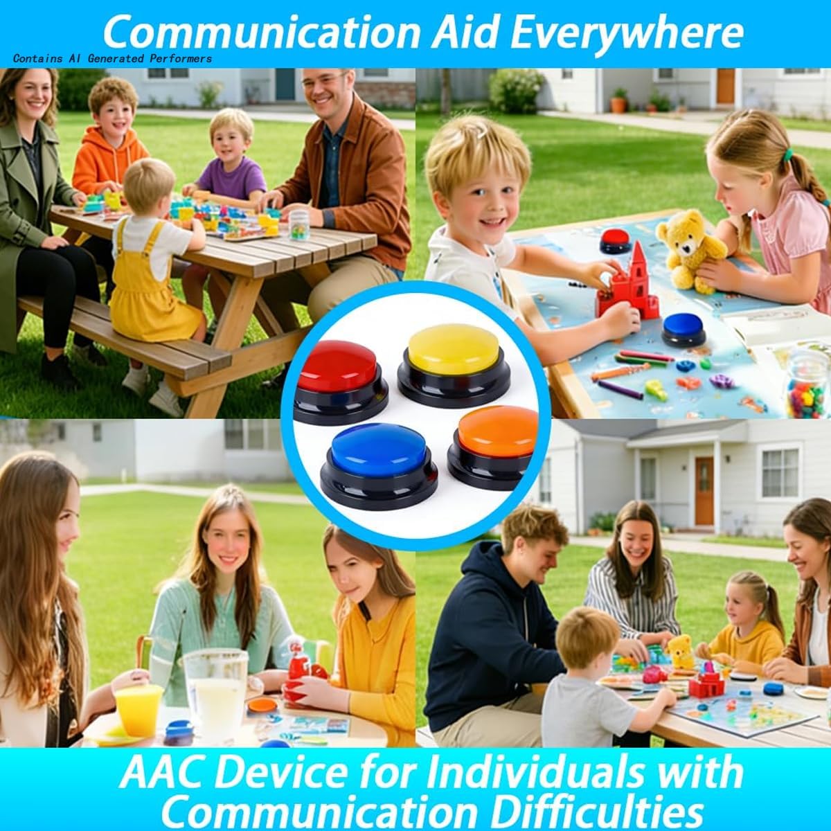 4 Pack Portable AAC Communication Devices for Autism, Voice Recording Buttons for Nonverbal Kids, Assistive Communication Tool for Home, School, Treatment Courses