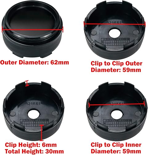 Miniatura 9 de Modengzhe Tapas centrales de rueda de 2.441 in, cubiertas centrales de repuesto de 2.480 in a orejeta (negro y plateado), 4 unidades