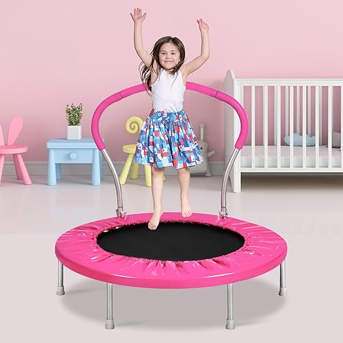 Miniatura 8 de Trampolín para niños de 36 pulgadas con asa, mini interior para niños, pequeño rebotador, fitness para adultos para uso en interiores y exteriores