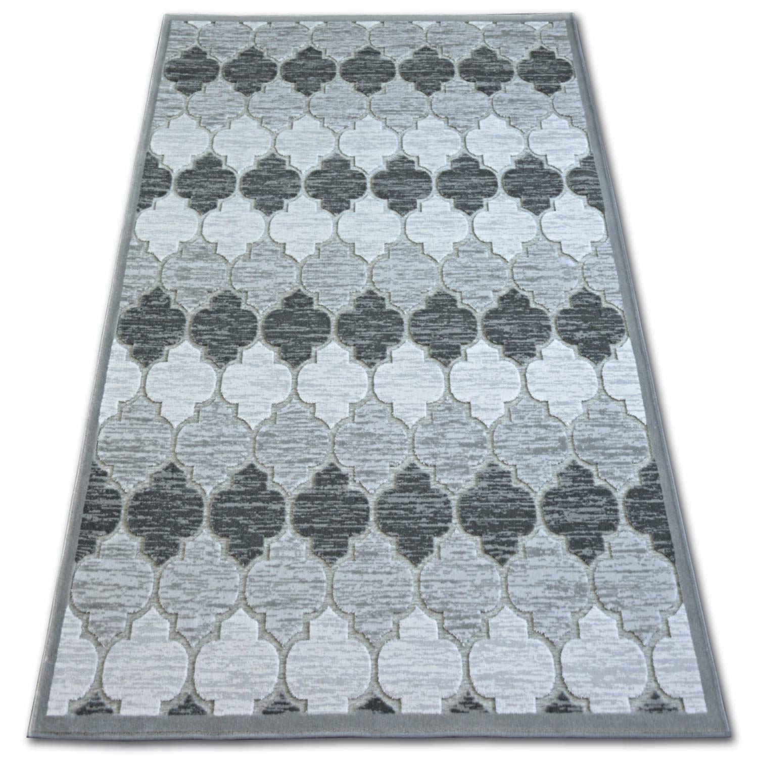 Tapis acrylique salon gris treillis 80x150 cm YAZZ moderne et chic