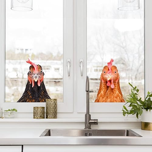 Miniatura 4 de Calcomanías de pared de gallina de pollo, divertidas calcomanías de pared para decoración de habitación, lindas calcomanías de pared de cabeza de