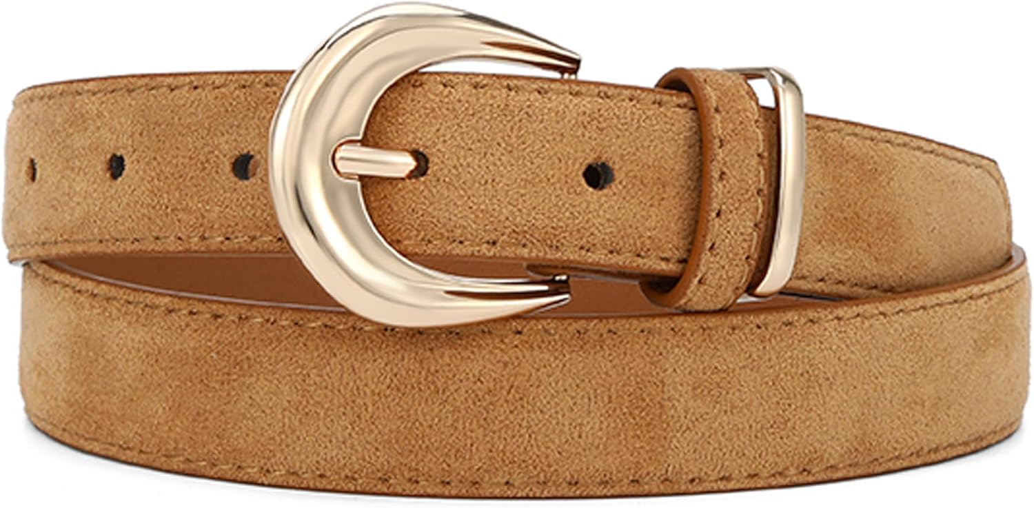 Earnda Suede Belts for Women Jeans Dresses Casual Wear Elegant Ladies Waist Belt with Gold Buckle