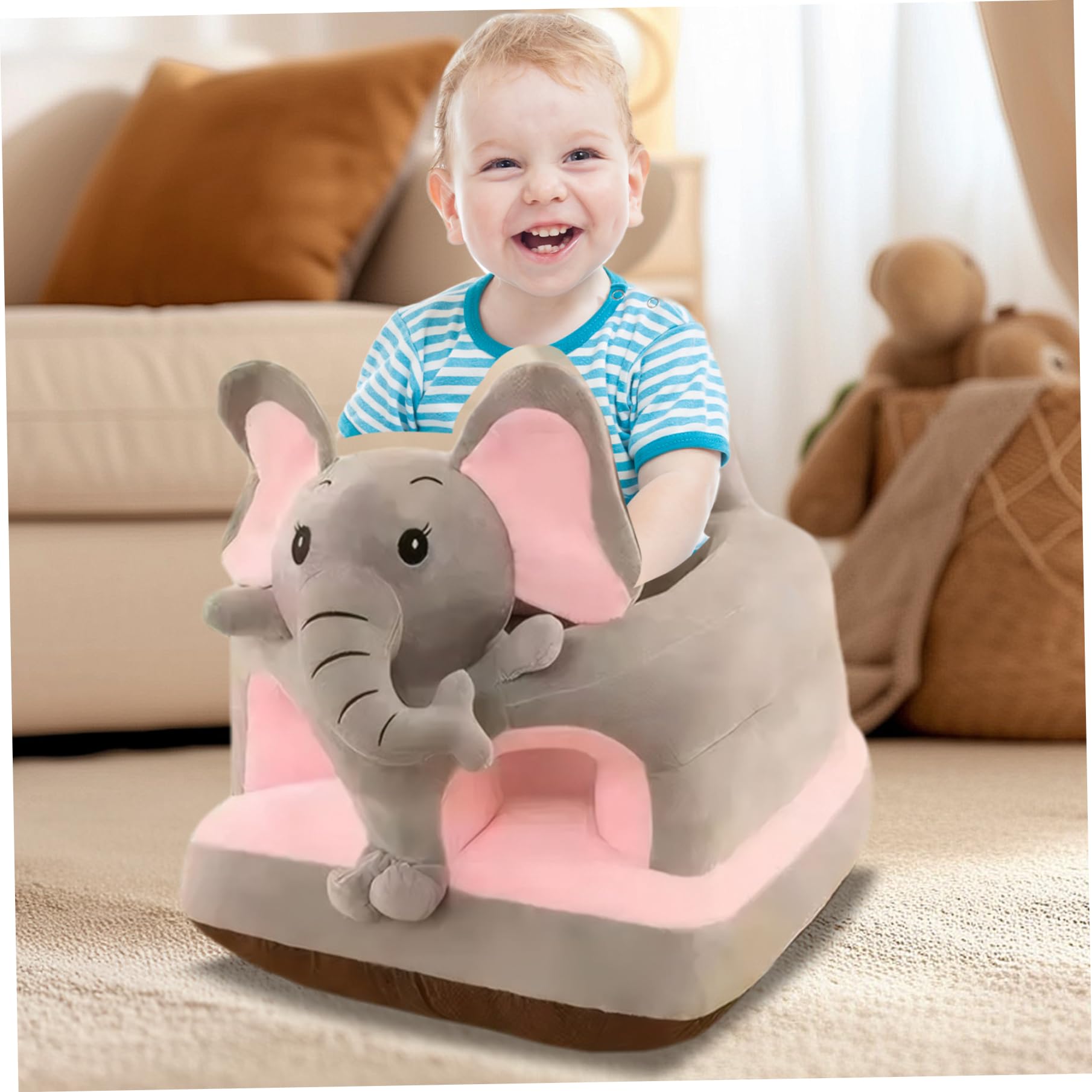 Seggiolone Sit Me Up Simpatico elefante grigio Seggiolone Sit Me Up da pavimento per bambino Seggiolino in peluche di supporto per bambini rimovibile e lavabile per la casa o il viaggio per l'uso quo
