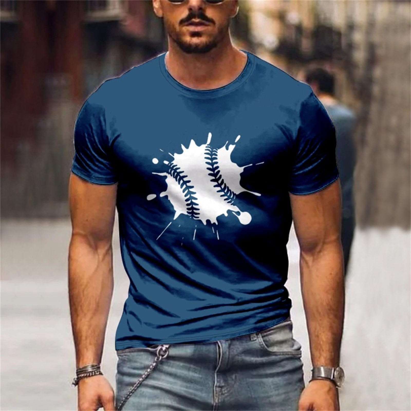 Camiseta de manga corta de ajuste regular para hombre, camiseta de verano con estampado de béisbol, camiseta de manga corta delgada para interiores y exteriores, caminar, deportes, vida diaria