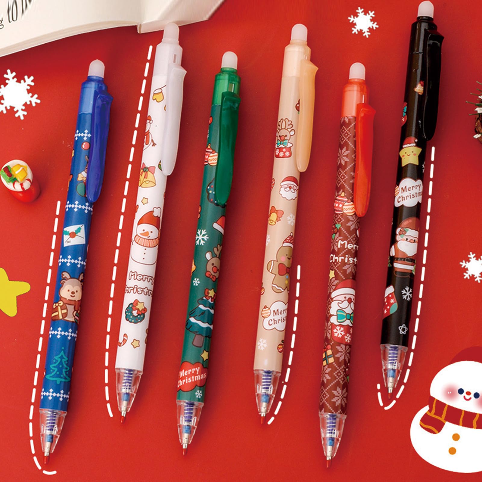 6 Pcs Cute Christmas Erasable Pens Xmas Retractable Pens Erasable Gel Ink Pens Cartoon Pen 0 5mm Blue — view 2