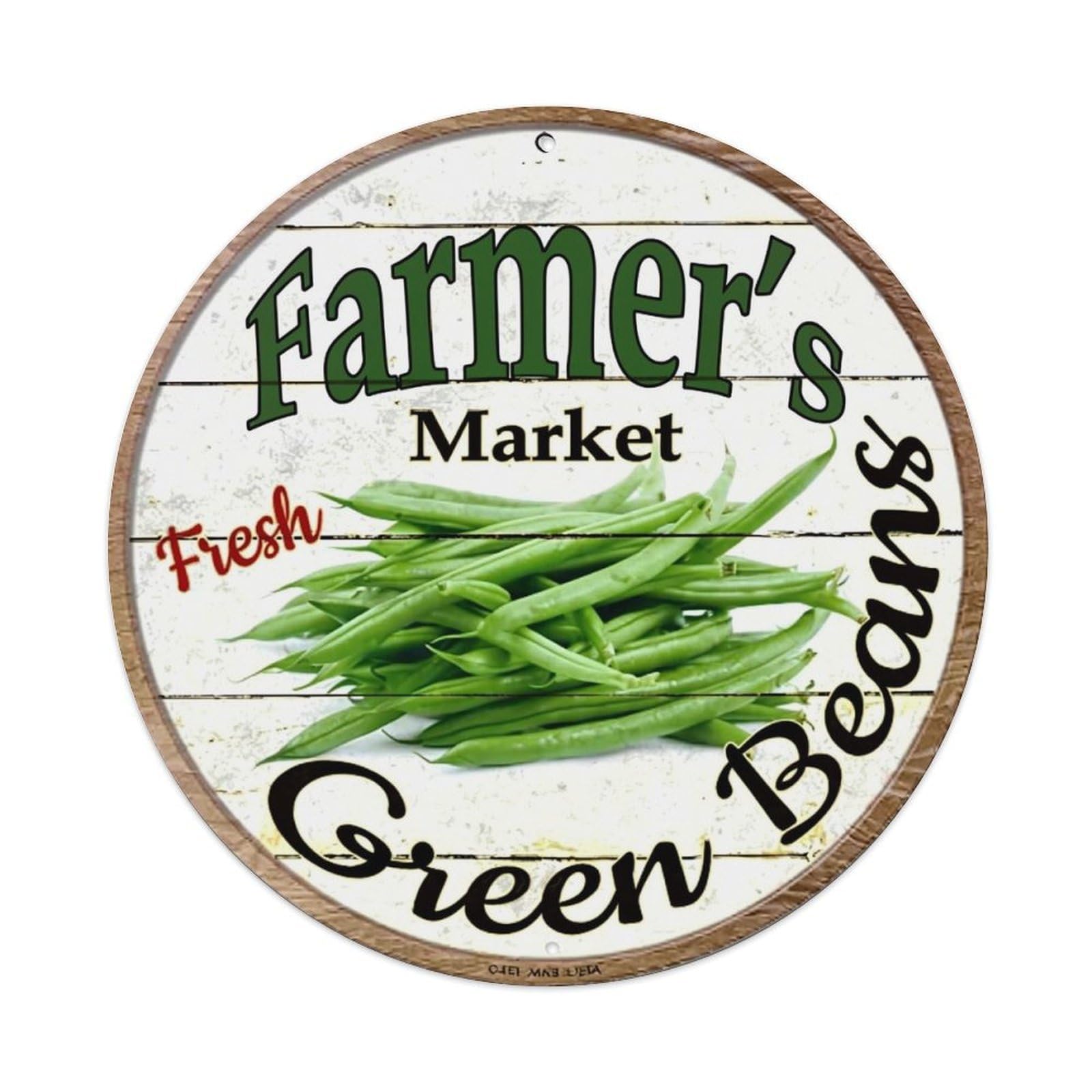 Jdyaojiesheng Vintage Farmer's Market Fresh Green Beans Round Tin Sign Retro Metal Wall Decor Metal Poster, Home Bar Garage Farmhouse Cafe Wall Art Decoration 8X8inch