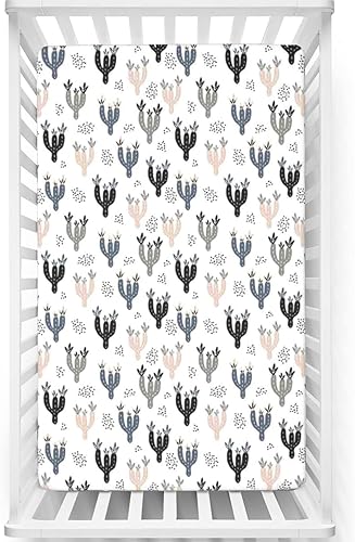 Sábana bajera ajustable para cuna con temática de cactus, sábana bajera estándar para cuna, suave y elástica, sábana bajera para cuna o sábana de
