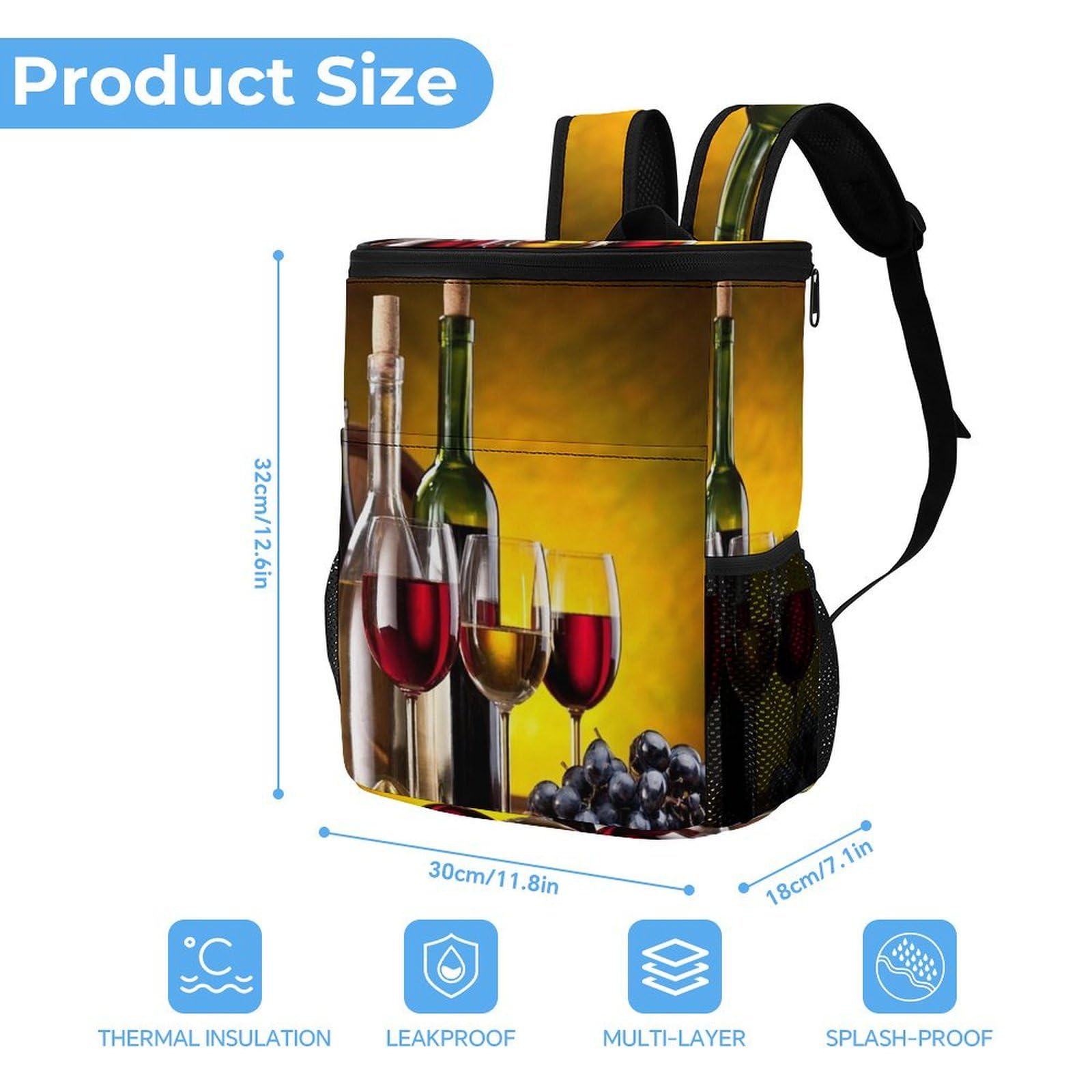 Sac à dos isotherme étanche en tissu sergé polyester robuste avec sangles rembourrées réglables pour pique-nique, camping, activités de plein air