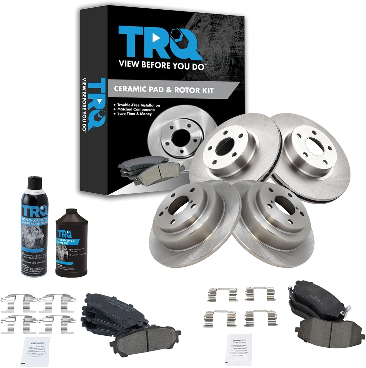 TRQ Front and Rear Brake Pad & Rotor Kit Brake Chemical Kit Brake Pads Brake Rotor Ceramic Compatible with 2005-2006 Saab 9-2X 2004-2007 Subaru Impreza