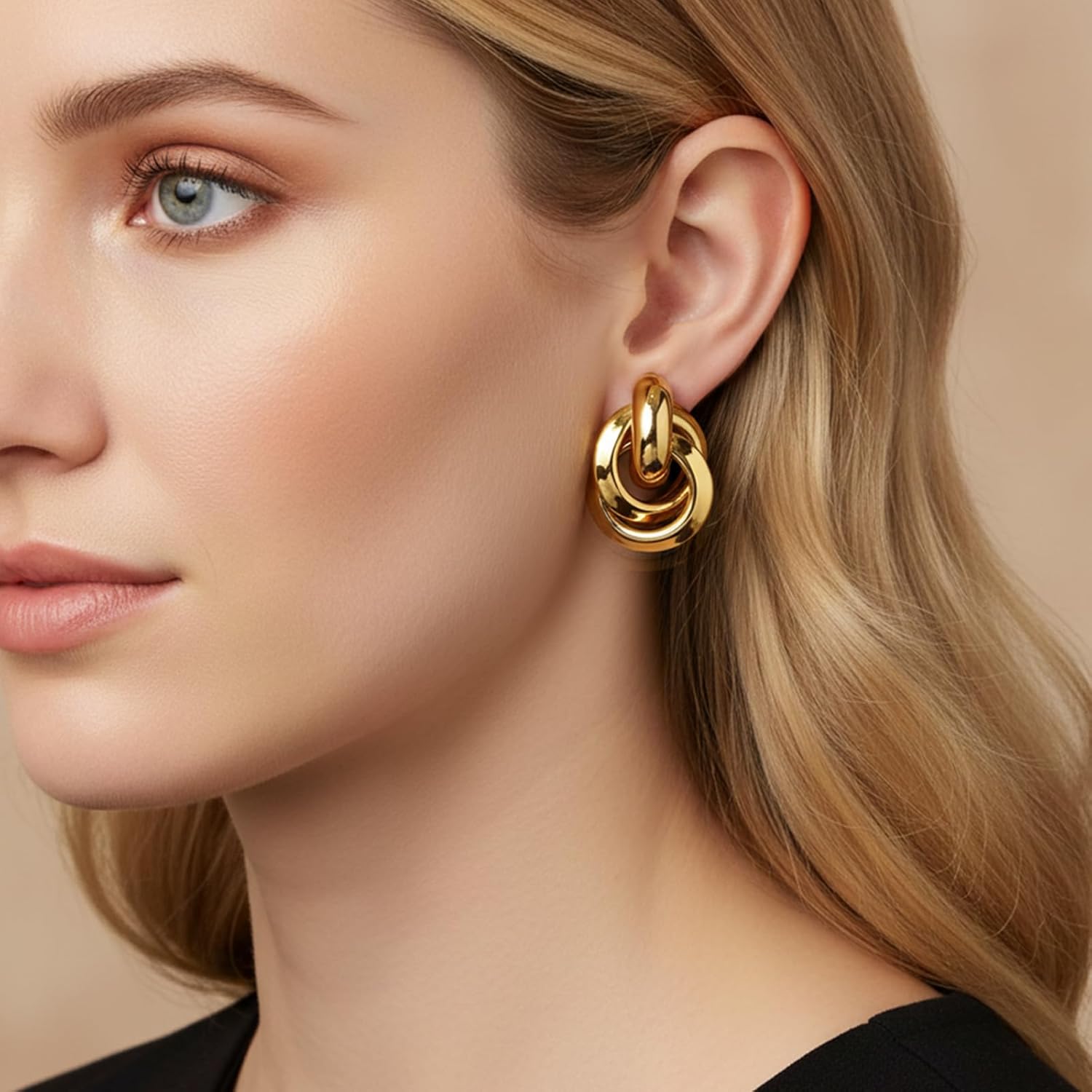 Gold Knot Earrings for Women 18K Gold Plated Dangle Drop Earrings Chunky Knot Statement Earrings - Image 3