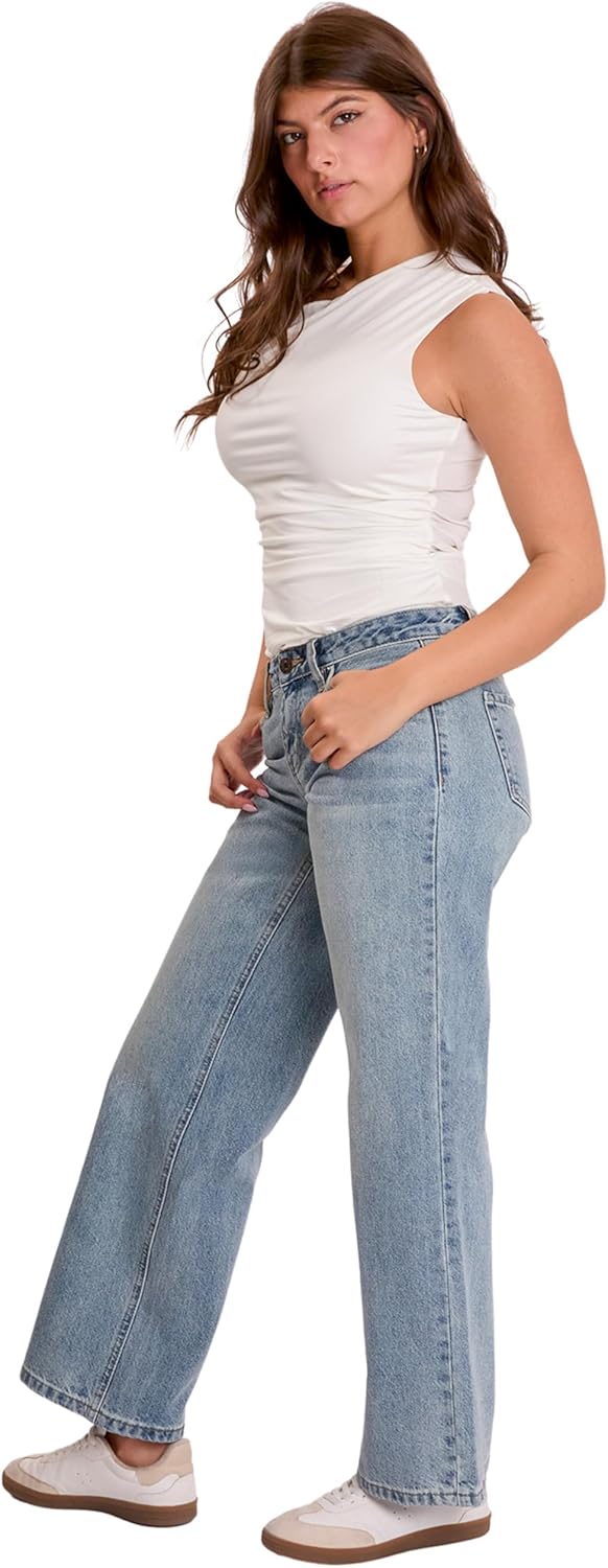 YMI Womens Jeans Women's Low Rise Brittany Loose Wide with Bow Print, P046076 - Image 6