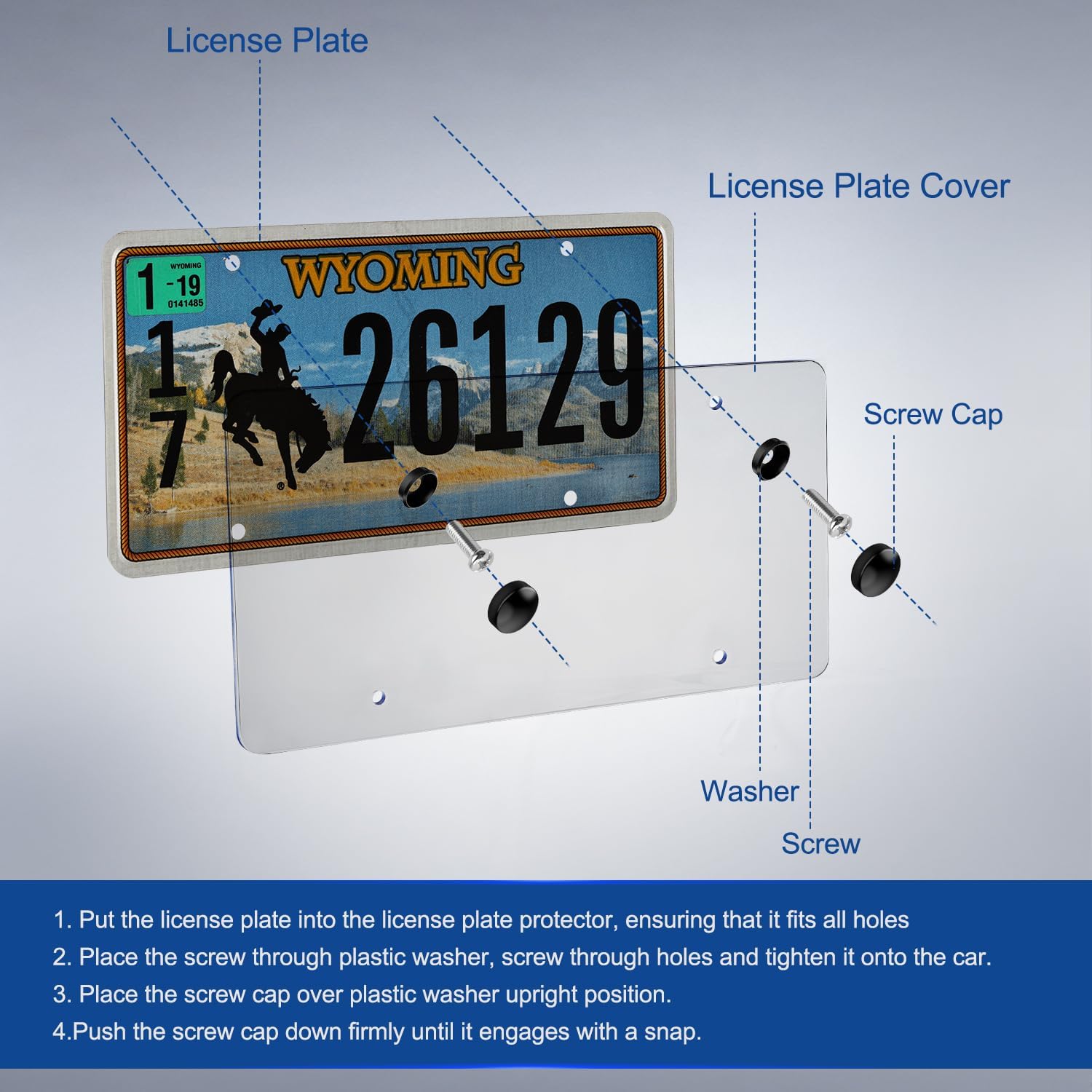 2 Pack Transparency License Plate Holder, License Plate Protector, ABS Car Front/Rear License Plate Frame with Screws Caps, Fit Any Standard US Plates