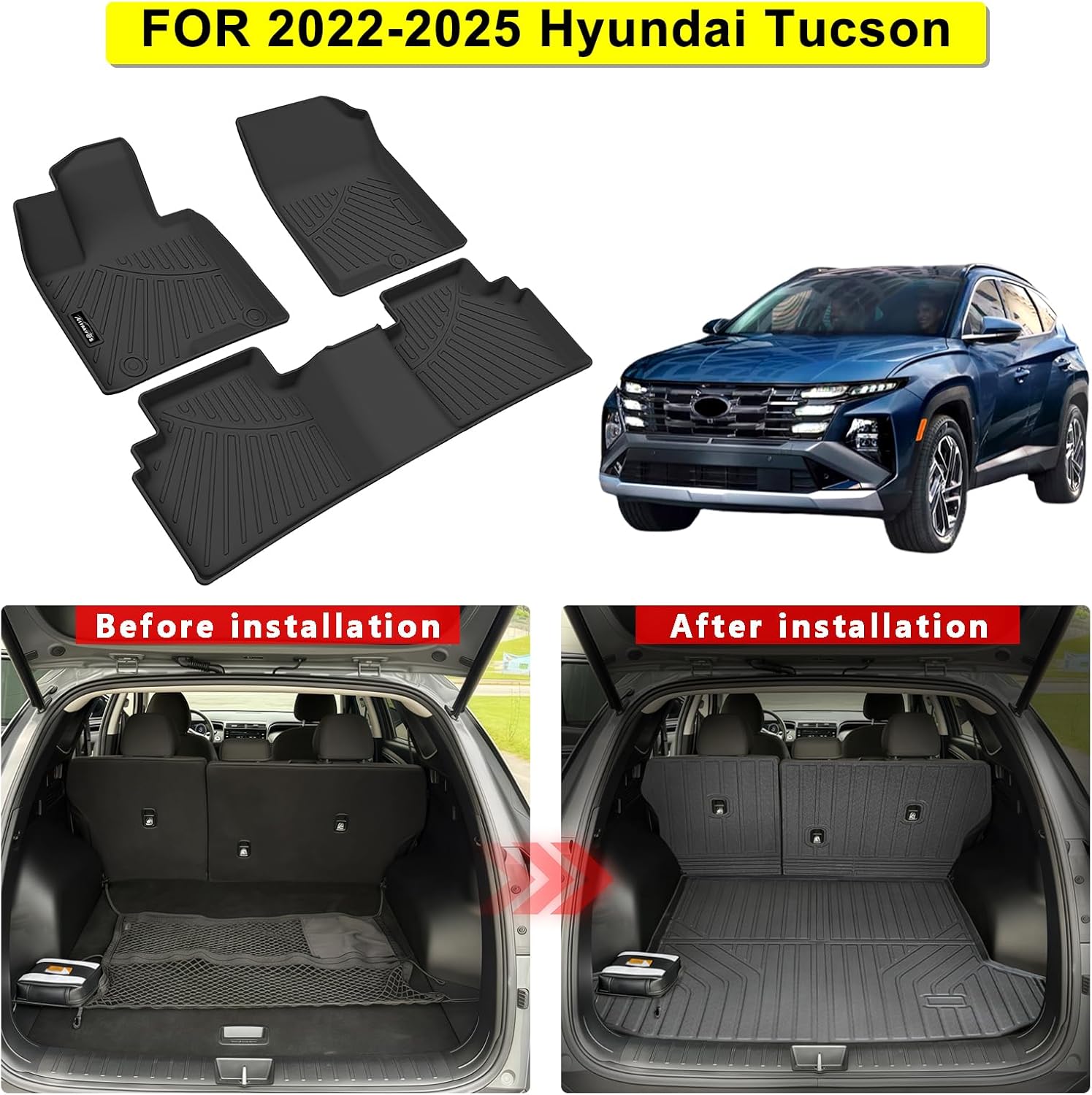 Floor Mats for 2022-2025 2026 Hyundai Tucson Gas (Not for PHEV & Hybrid) Floor Liner & Trunk Mat & Backrest Mat Car Mats Full Set for Hyundai Tucson Accessories