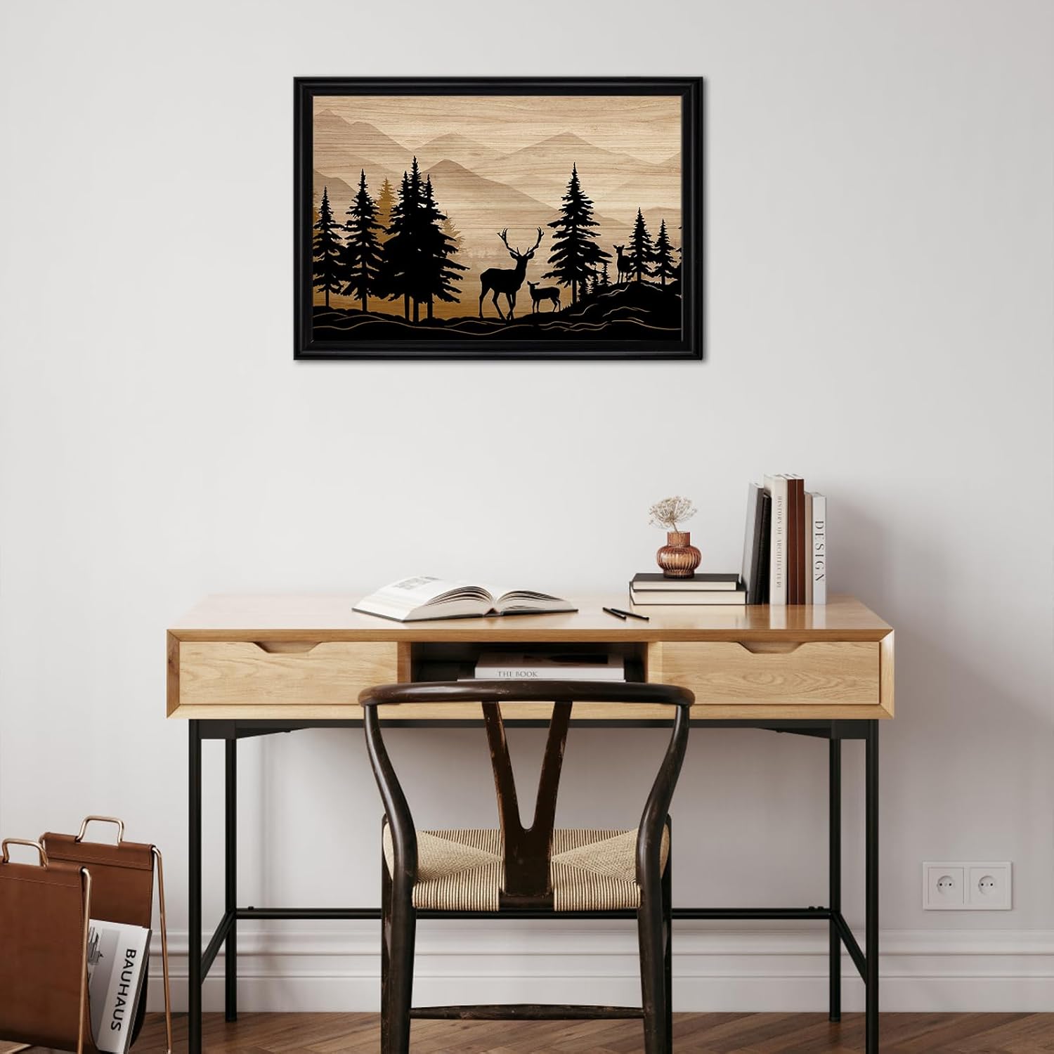 WELMECO Deer Wall Art Cabin Decor Rustic Farmhouse Living Room Decor Forest Deer Painting Framed Art Print Hunting Decor Cabin Lodge Bedroom Bathroom Decoration 16inchx24inch - Image 4