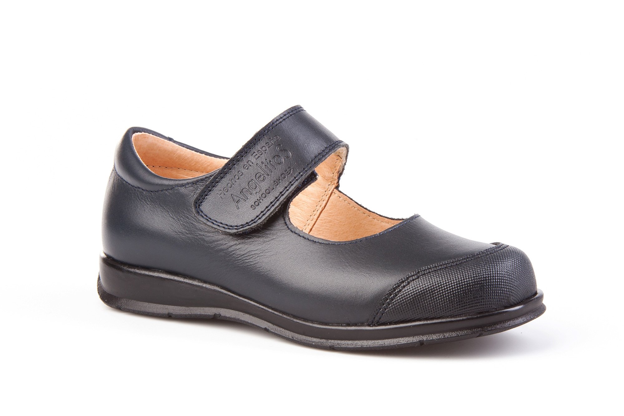 Angelitos Merceditas Colegiales para Niñas con Puntera Reforzada Todo Piel, Mod.463. Calzado Infantil Made in Spain, Garantia de Calidad.