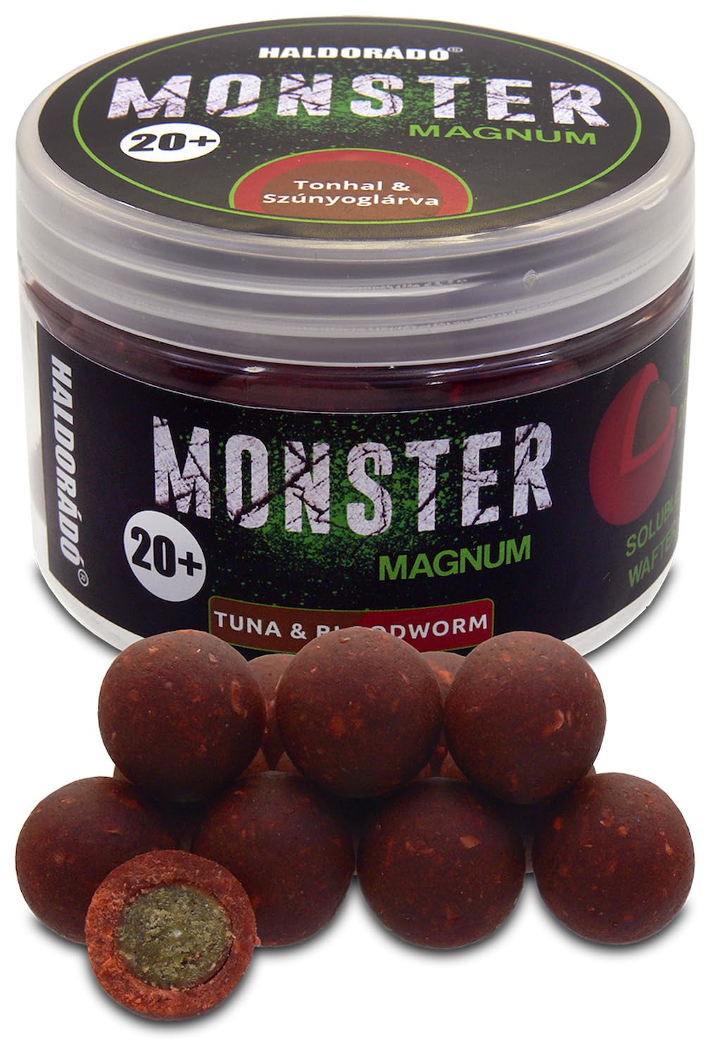 Haldorado Monster Magnum Fishing Bait, 20+ mm, Tuna & Mosquito Larva Flavor, Soluble Outer Layer