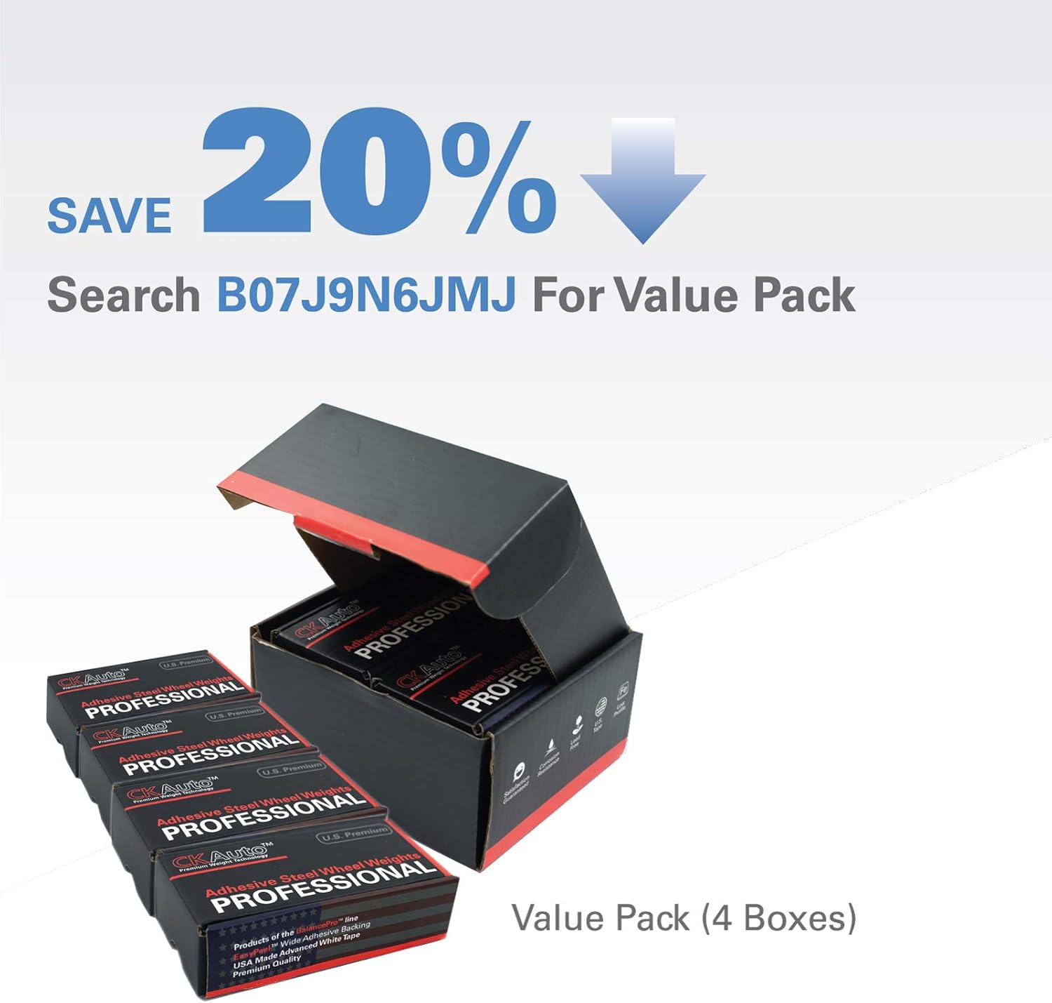 CKAuto 4 Boxes, 288 Pcs, 1oz, Grey, Adhesive Stick on Wheel Weights,EasyPeel Tape, 72 oz/Box, US Quality