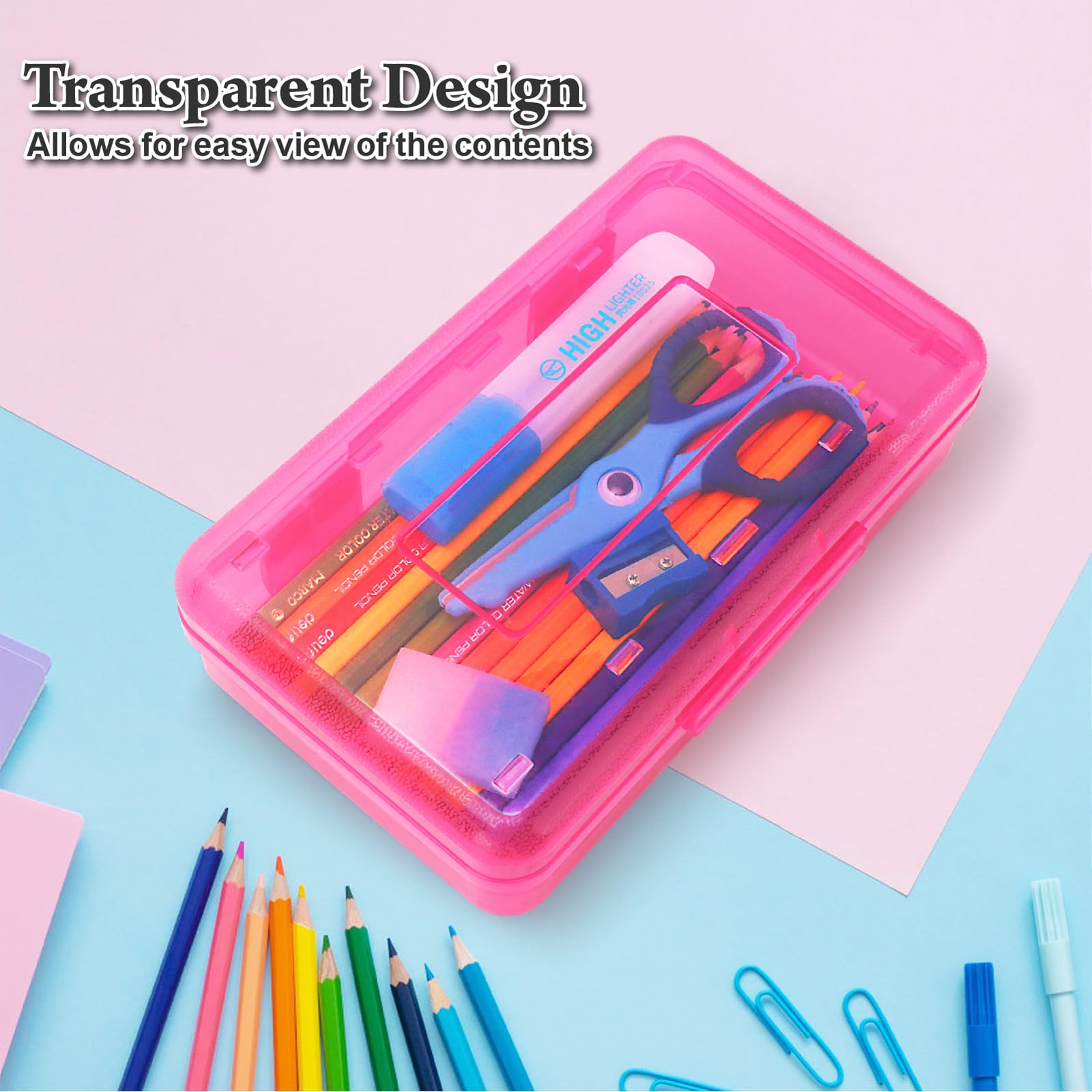 Nuozme Plastic Translucent Pencil Box,Pencil Cases with Snap-Tight Lid for Pens, Pencils, School Supplies,Office Supplies, 1 Pack