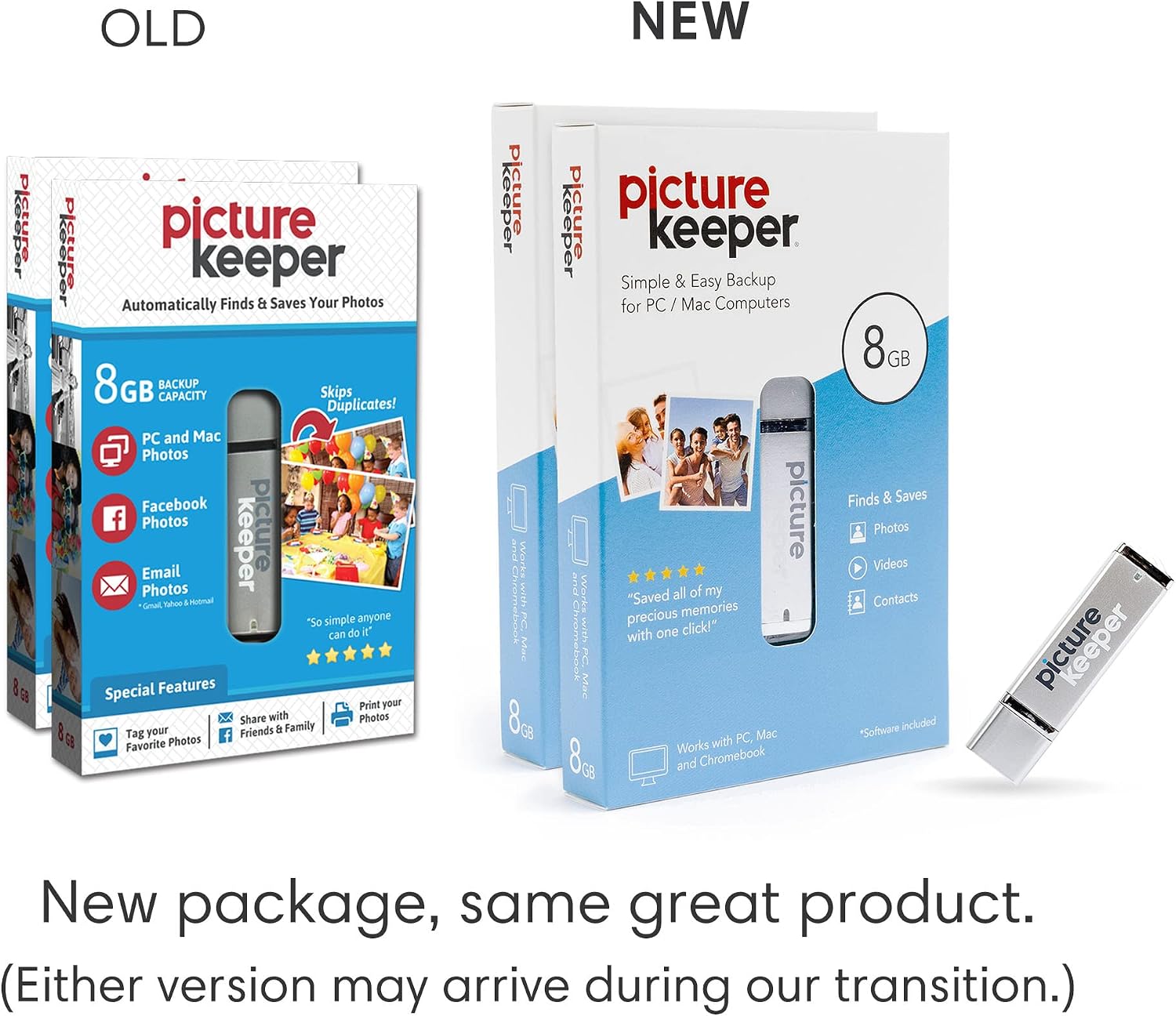Picture Keeper Photo & Video Flash Drive for PC & MAC Computers, 8GB Flash Drive (Pack of 2)