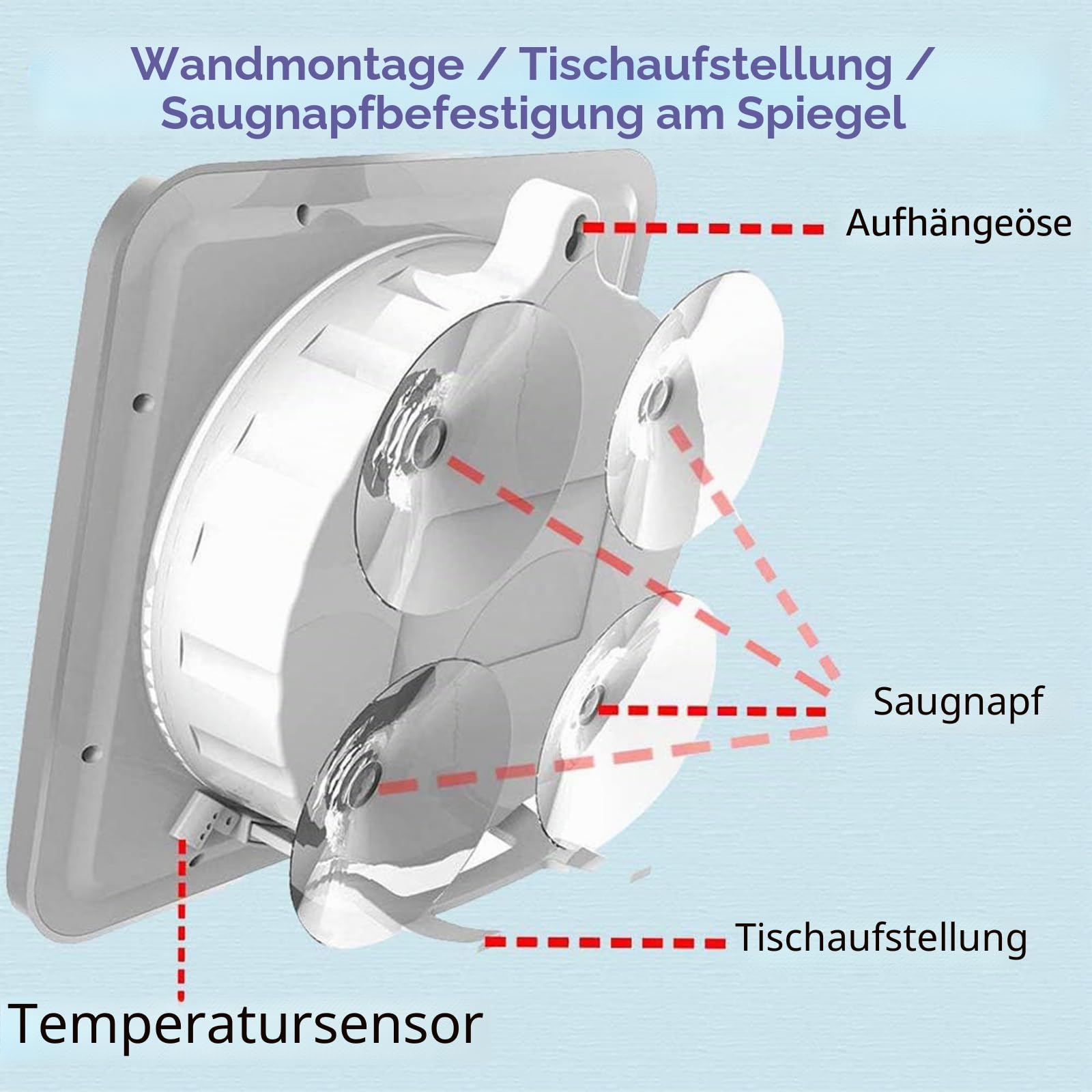 Große wasserdichte Badezimmer-Dusch-Wanduhr, großes LCD-Display, digital, wasserabweisend, für Innen- und Außenbereich, Temperatur- und Luftfeuchtigkeitsuhr, leicht ablesbare hängende Uhr für ältere