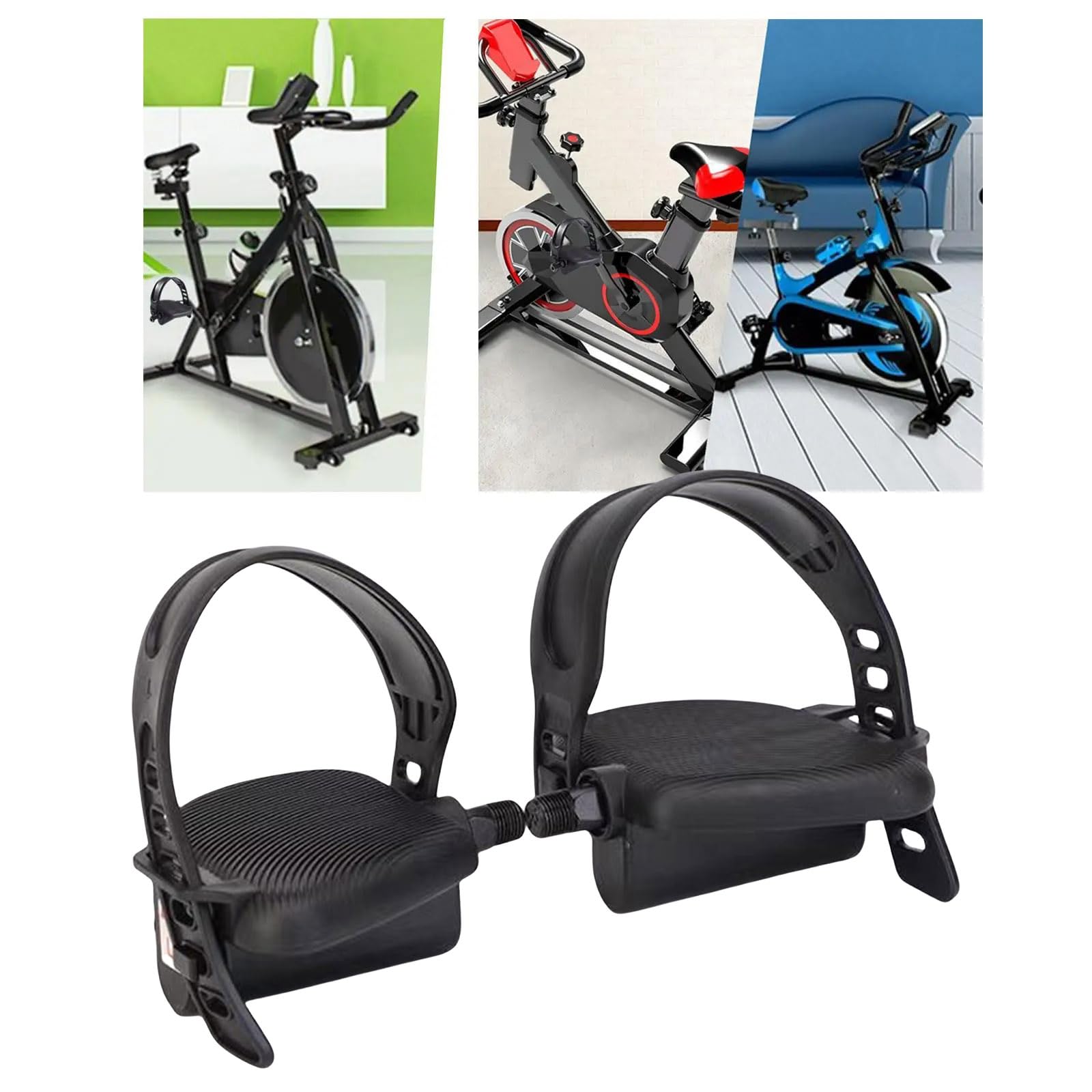 Set di 2 pedali per cyclette e cinghia fissa, ricambio per cyclette pedali con cinghia regolabile per biciclette con pedale regolabile