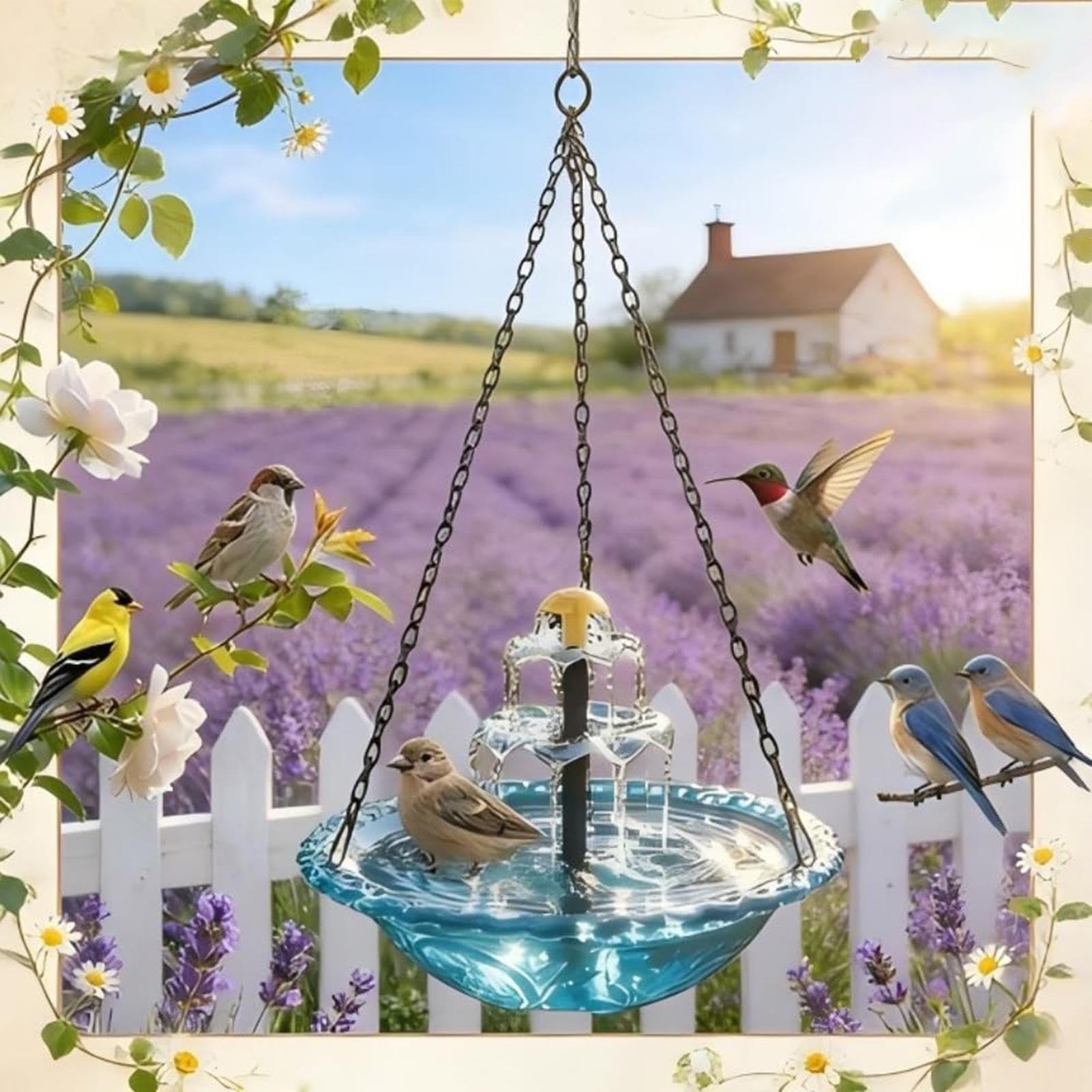 Fontaines pour bain d'oiseaux solaires pour l'extérieur | Fontaine pour bain d'oiseaux extérieure à suspendre - Fontaine solaire pour colibris - pour les observateurs d'oiseaux, balcon, porche, cour