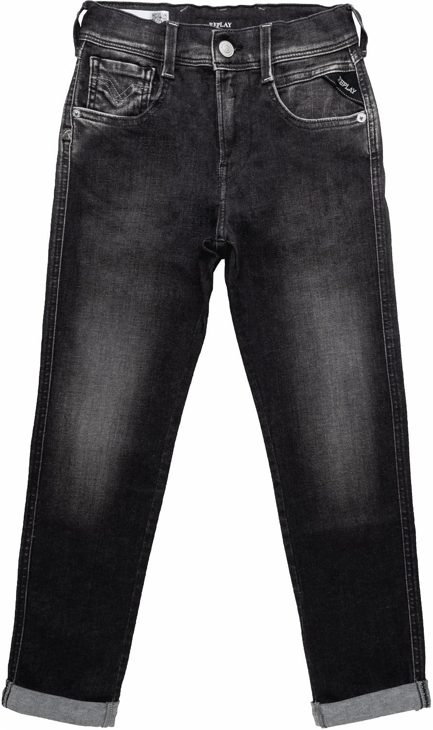 Jeans Niños Replay Sb9045 White Weft Black Power vaquero negro elástico infantil 3